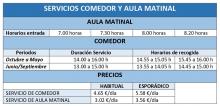 HORARIO AULA MATINAL Y COMEDOR